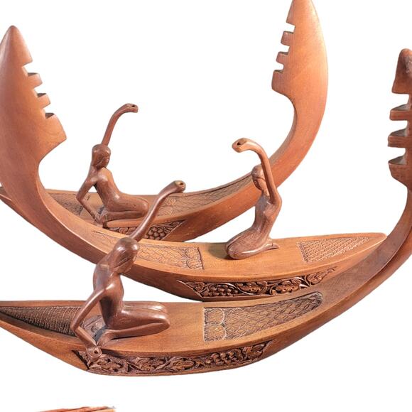 Vintage Rustic Carved Wood Canoe Folk Art Rowboat Fisherman Decor Lakehouse - Picture 9 of 11